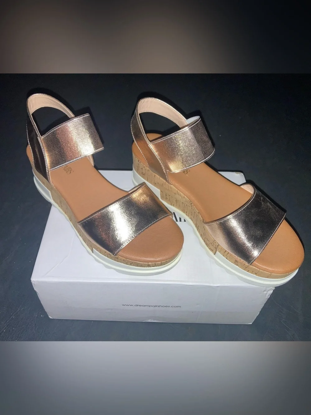 Dream Pairs Women's Size 7 Metallic Rose Gold Platform Sandals - (Worn only once
